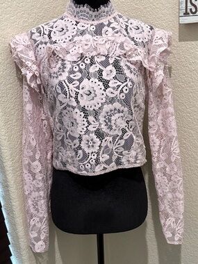 ASOS Pale Pink Floral Lace High-Neck Blouse